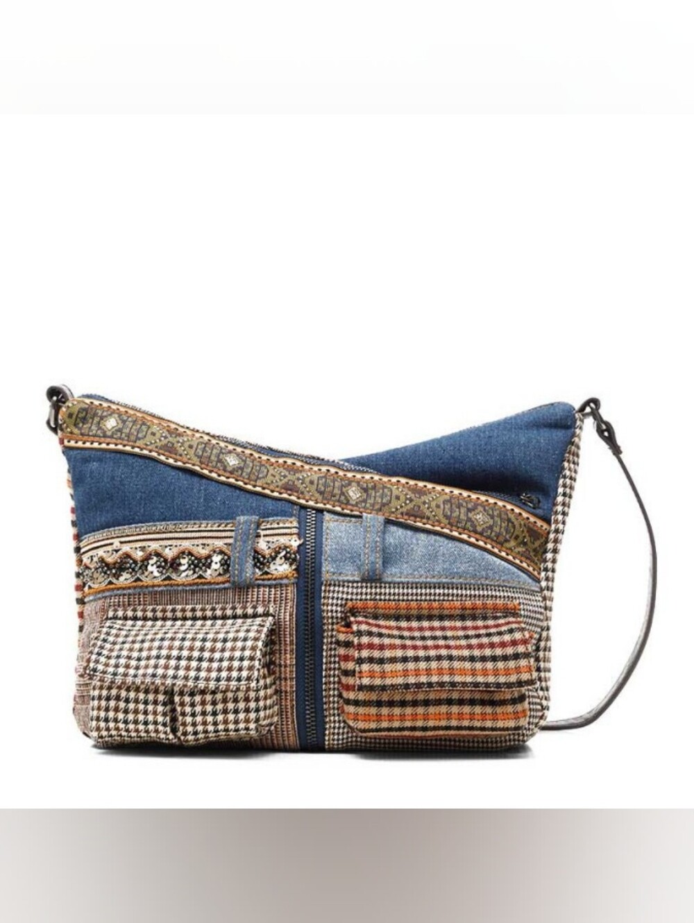 Desigual Patchwork Sling Bag, Denim, Crossbody, Beaded, Boho
